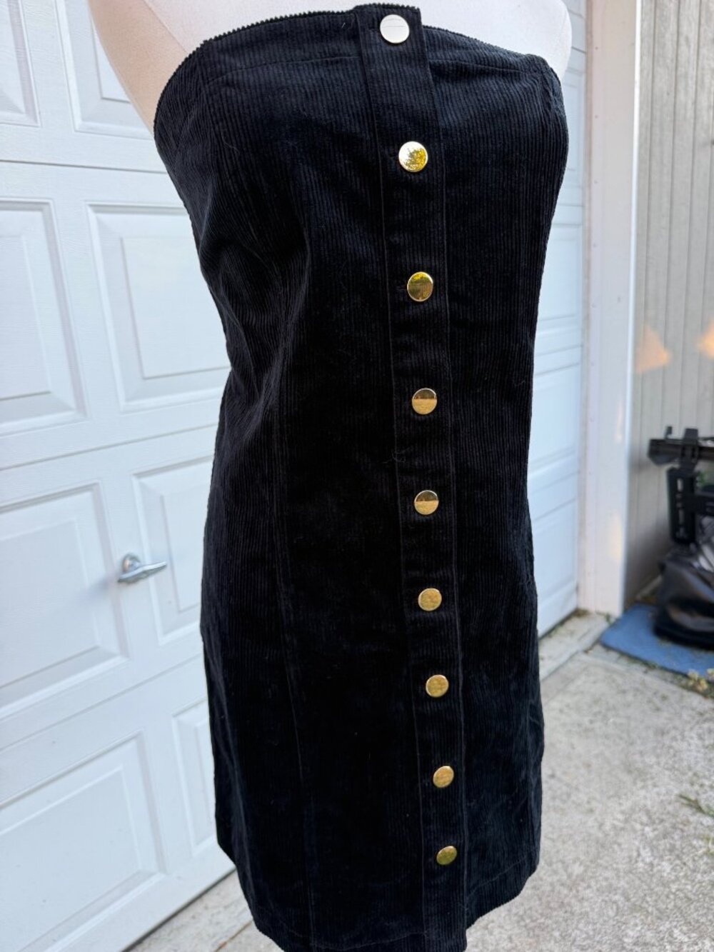 GAP NWT Black Corduroy Strapless Button Front Mini Dress L Bodycon 90s Y2K - Picture 2 of 7